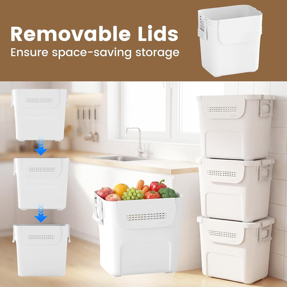 GOFLAME 3 Pack Plastic Storage Bins, 32QT Stackable Storage Containers with R...