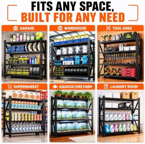 5000LBS Garage Shelving, 71" W Heavy Duty Metal Adjustable 4 Tier Storag...