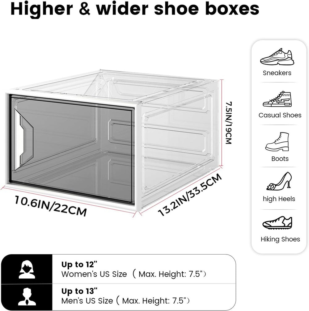 6 Pack Shoe Storage Box Organizer, Clear Thicken Stackable Plastic Shoe Boxes...
