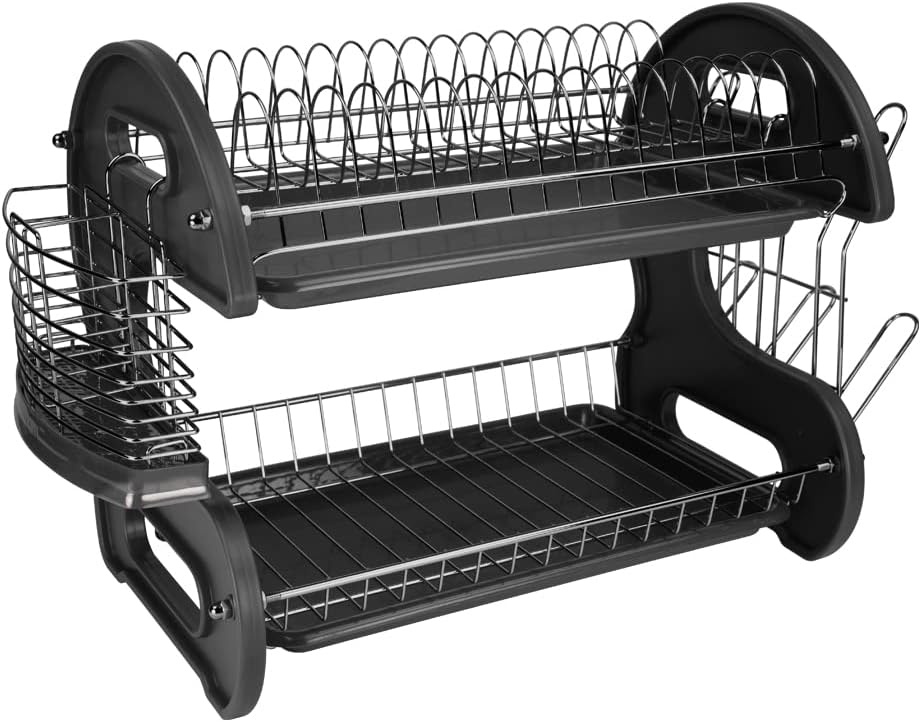 Home Basics Plastic 2-Tier Dish Drainer Rack, Air Drying and Organizing Dishe...
