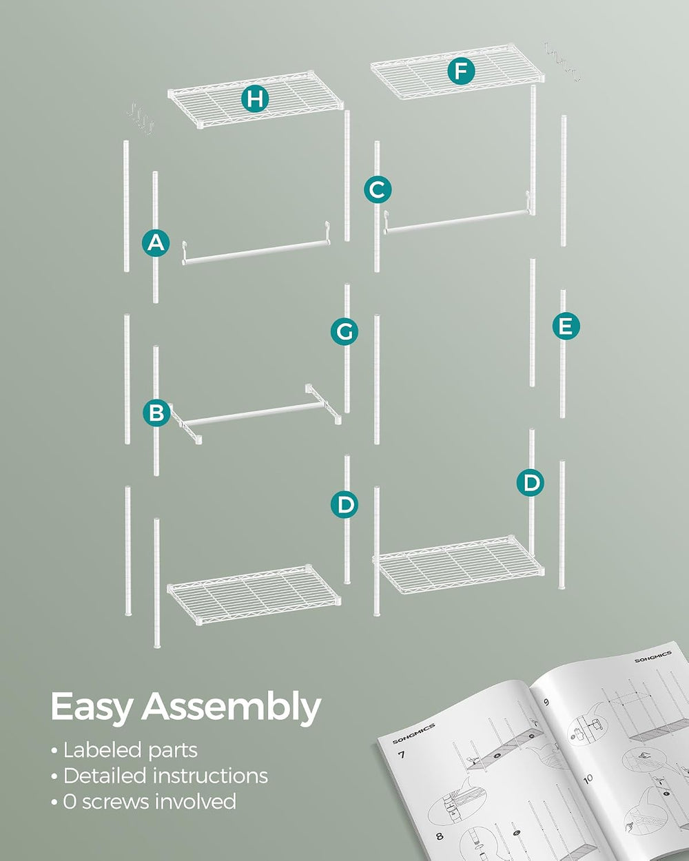 SONGMICS Closet Organizers and Storage, Clothes Rack with Shelves
