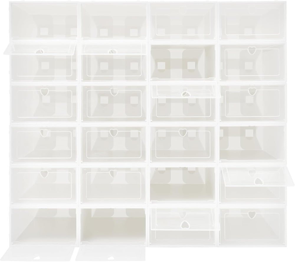 24Pcs Shoe Storage Box, Shoe Box Side Open, Clear Shoe Boxes Stackable, Plast...
