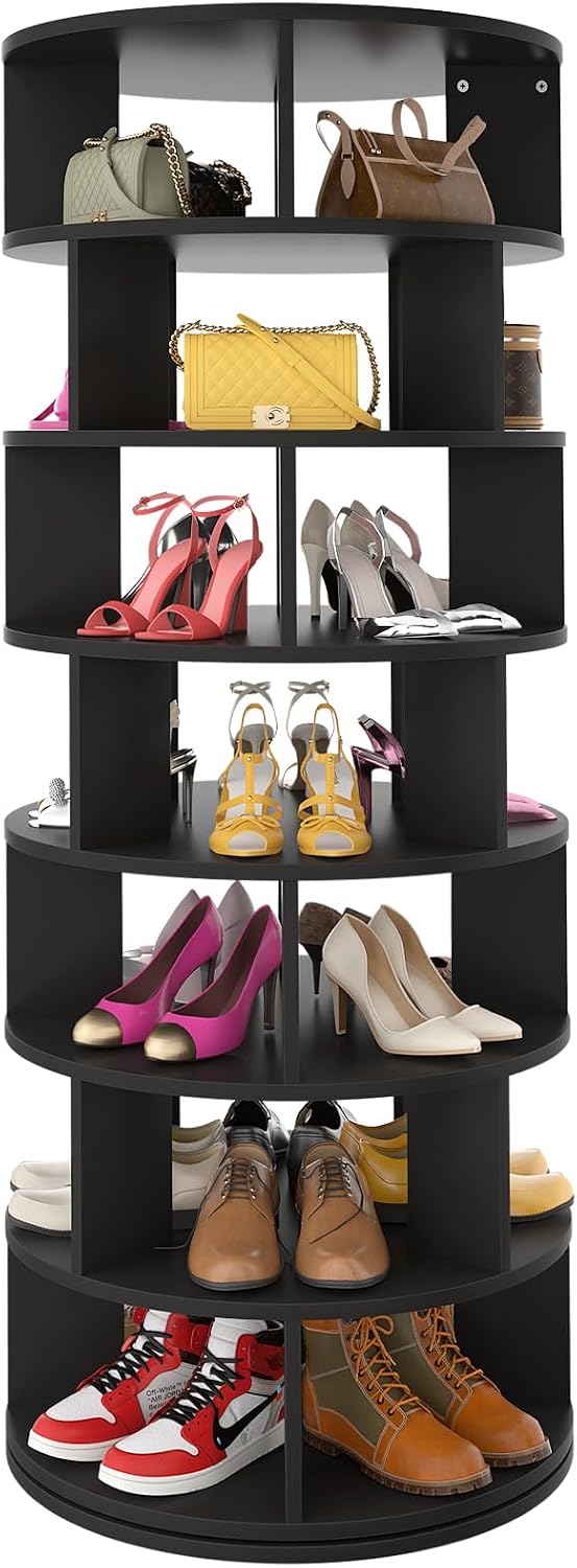 Aheaplus Rotating Shoe Rack Tower, 7-Tier Spinning Shoe Rack 360 Revolving Sh...