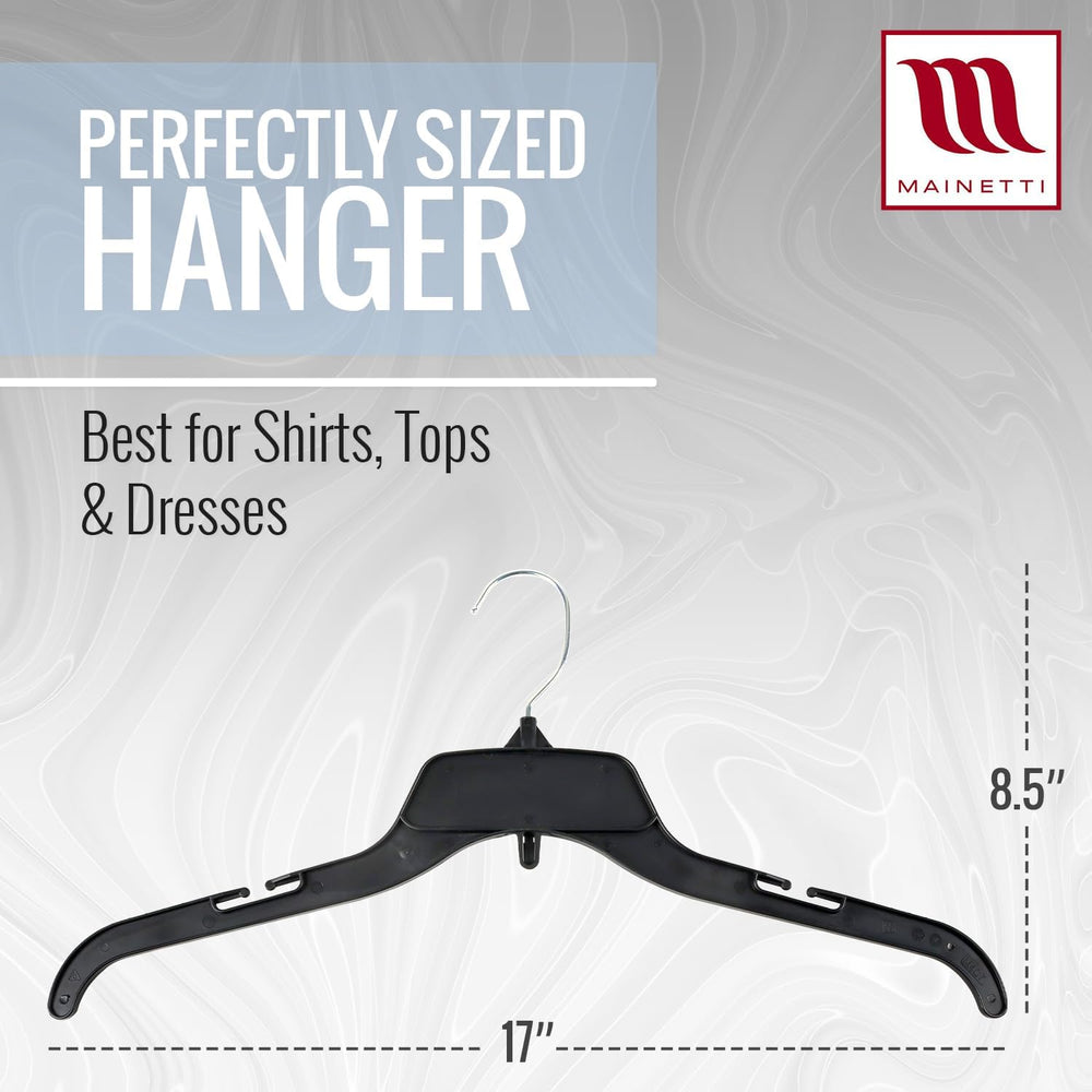 Mainetti 17in Black Plastic Shirt Hangers with Rotating Hook (100 Pack)