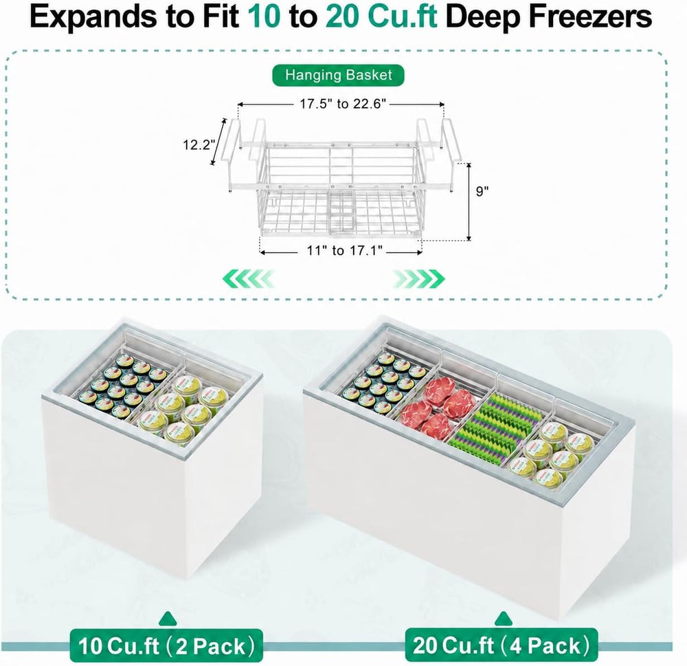 GSlife Freezer Organizer Bins - Hanging Baskets for Storage, 2 Pack White