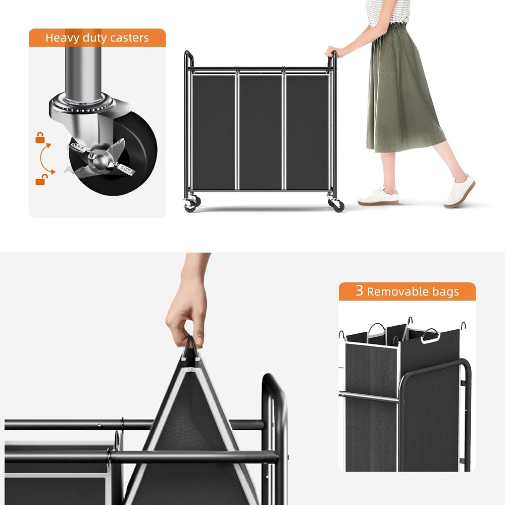 ROMOON Laundry Sorter Hamper 3 Section, Divided Laundry Basket Organizer