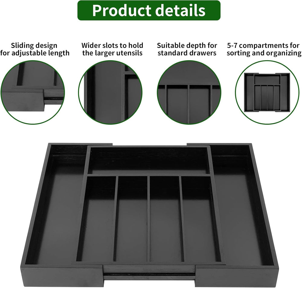 VaeFae Bamboo Drawer Organizer, Medium, Black