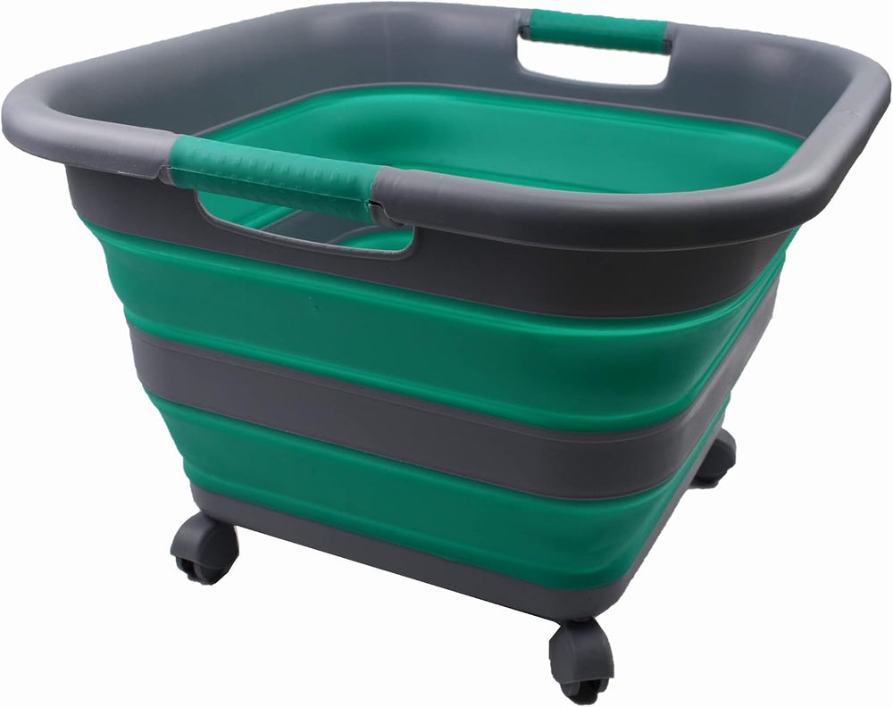 SAMMART Collapsible Plastic Laundry Basket with Wheels 39L (10.3 Gallons) -Fo...