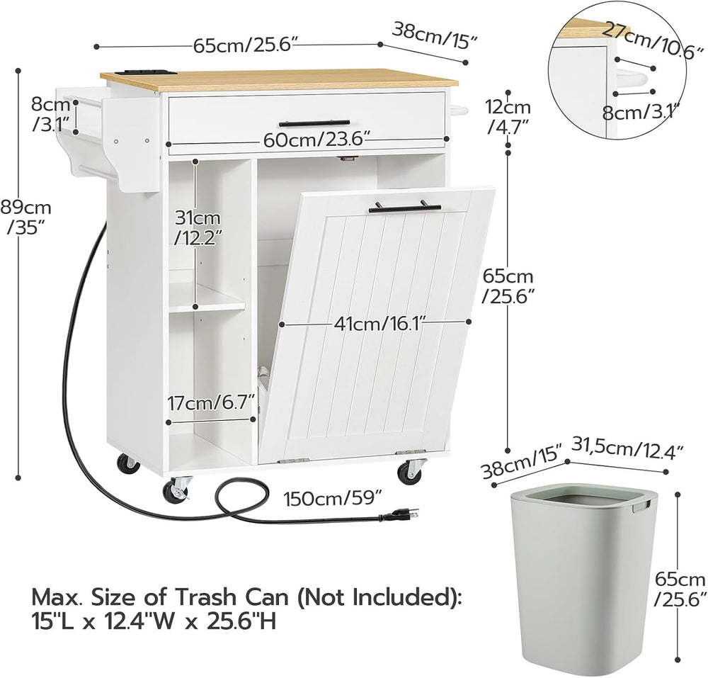 HOOBRO Kitchen Island with Trash Can Storage, Rolling Kitchen Island on Wheel...