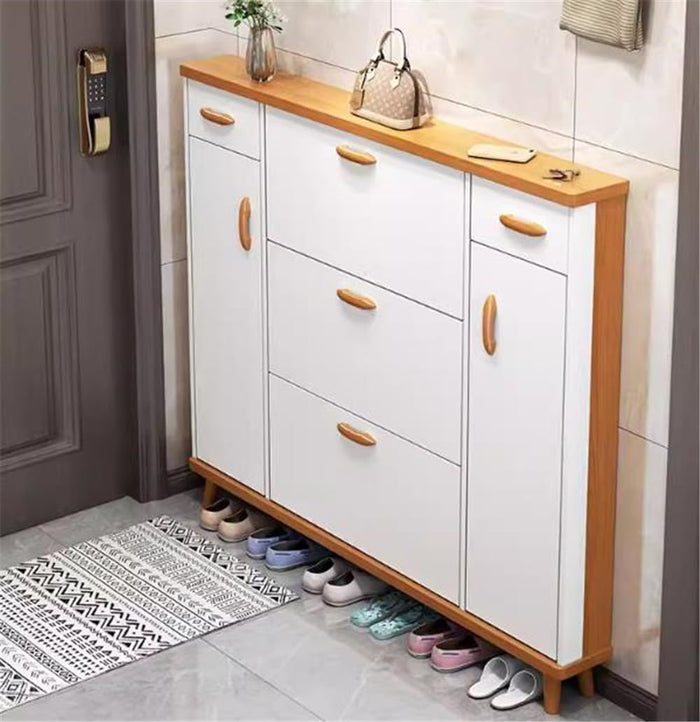 Shoe Storage Cabinet with Large Storage Drawer&Cabinet Space Solid Wood Modern Simple Style Free Standing Hidden Shoe Racks Organizer for Entrance Hallway Entryway -55" L x 7" W x 47" H