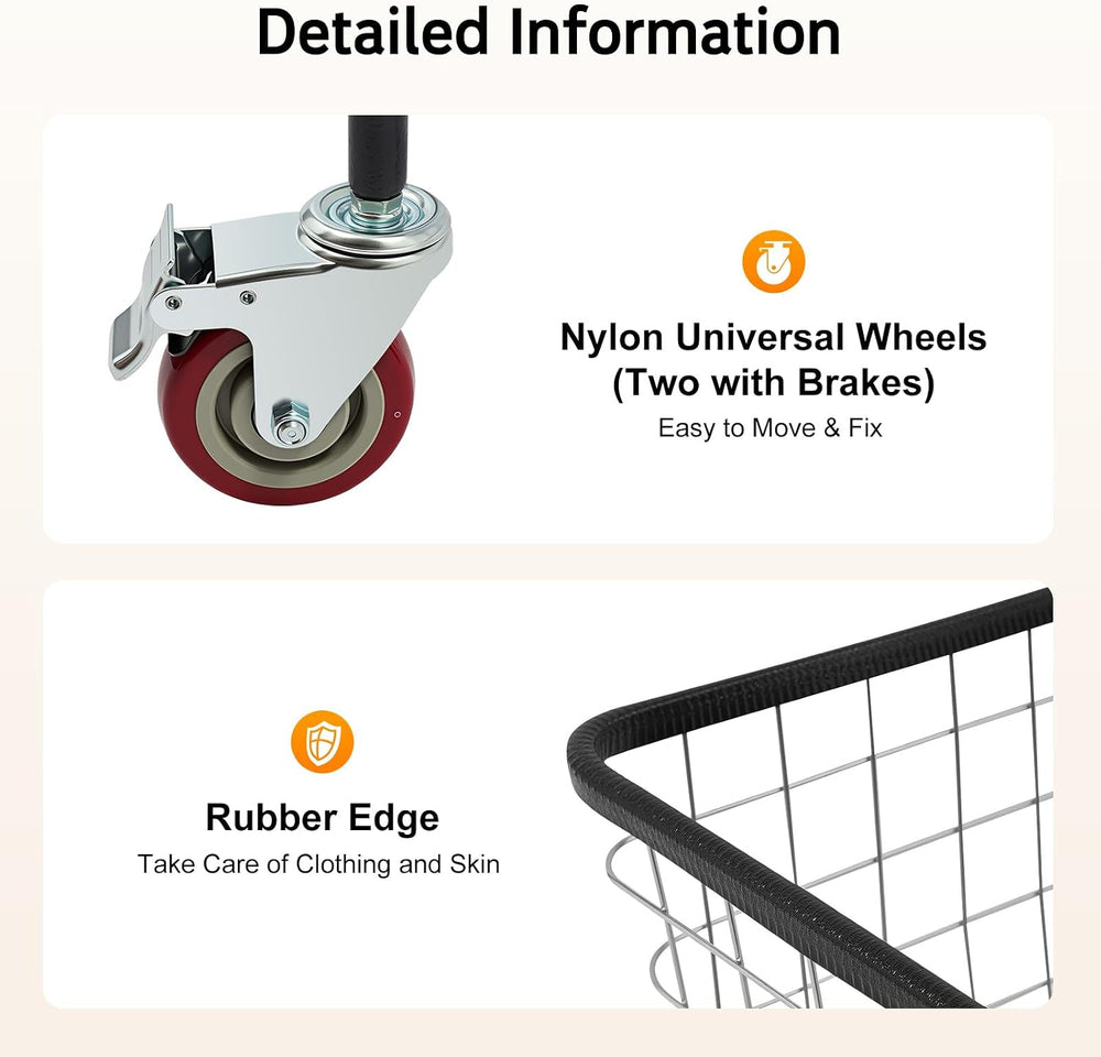 Wire Laundry Cart with Wheels, 110Lbs 26.77 x 21.5 x 26 inch