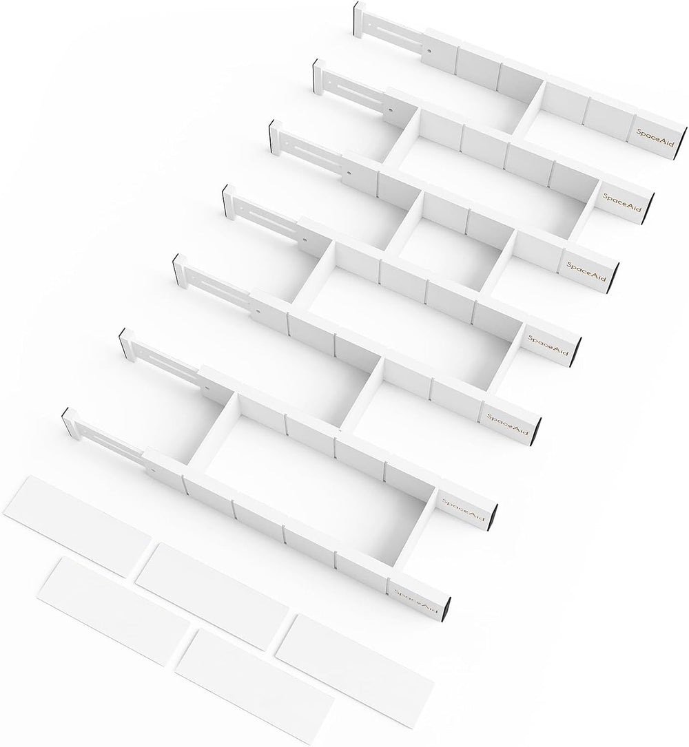 SpaceAid Bamboo Drawer Dividers with Inserts and Labels, Kitchen Adjustable D...