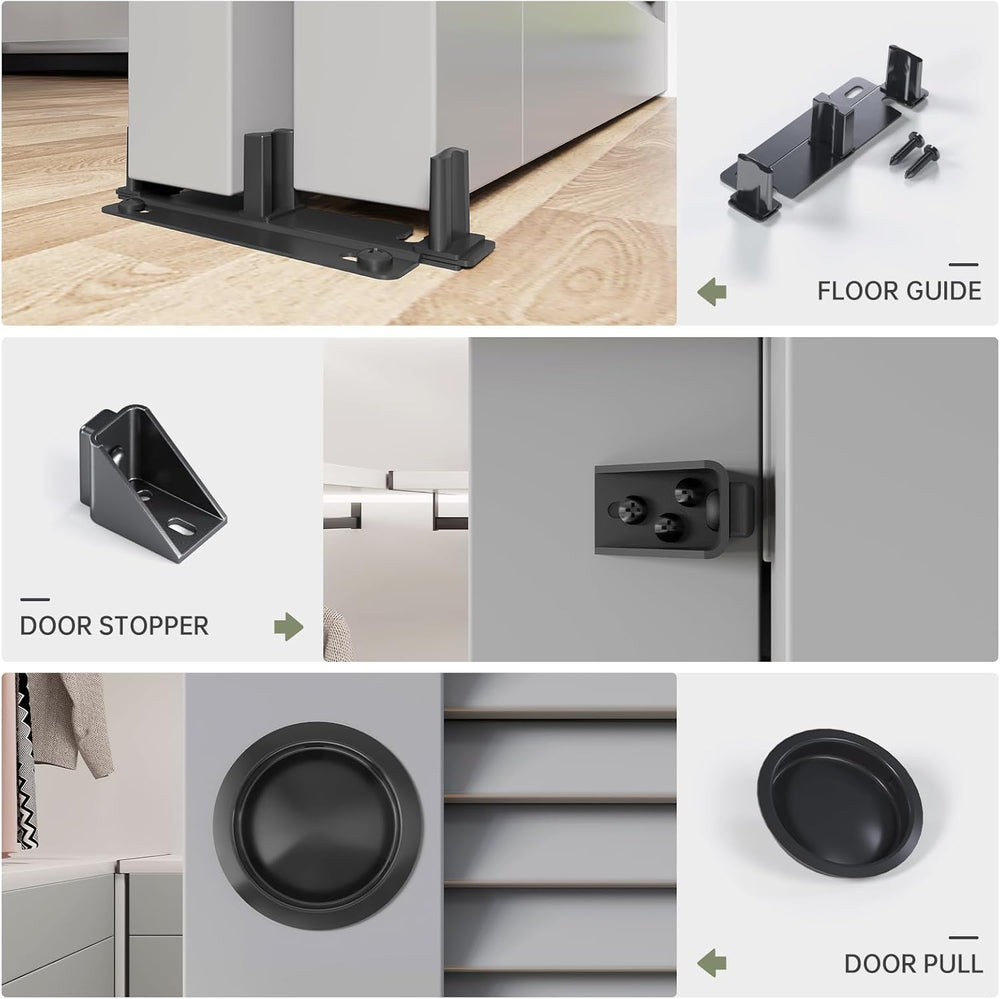 8FT/96in Bypass Double Sliding Pocket Door Hardware Kit,Commercial Grade,Alum...
