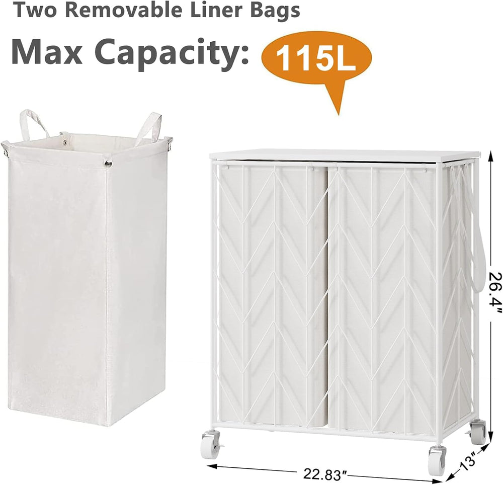 WOWLIVE Double Laundry Hamper with Lid, Rolling Laundry Basket with Wheels