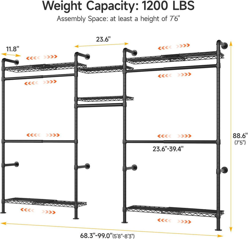 ONBRILL H3 Plus Expandable Wall Mounted Closet System Clothes Rack Black