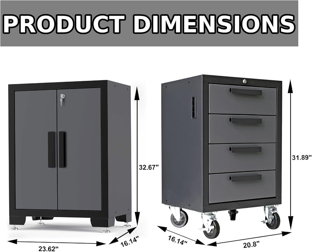 Torin Garage Storage Cabinets System, 9 Piece Workshop Cabinet Set in Black