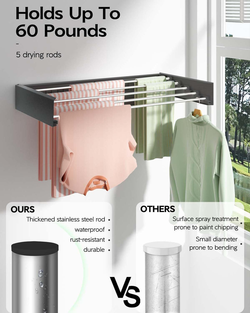 Vikaqi Wall Mounted Clothes Drying Rack 32", Foldable Wall Mount Laundry...