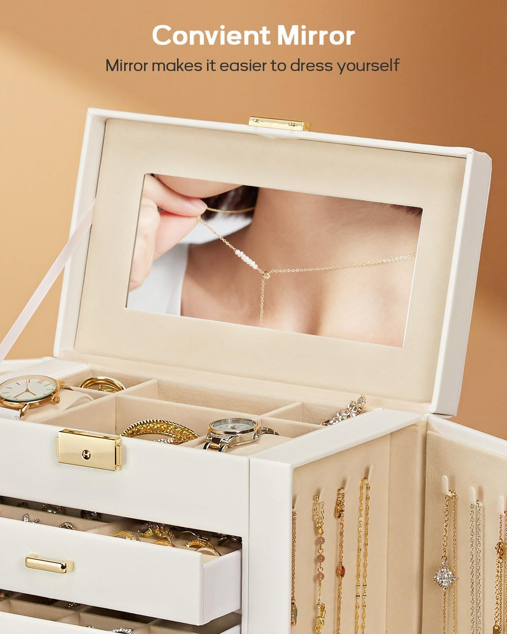 Homde Large Jewelry Box for Women: 5-Layer Organizer with Lock for Dresser