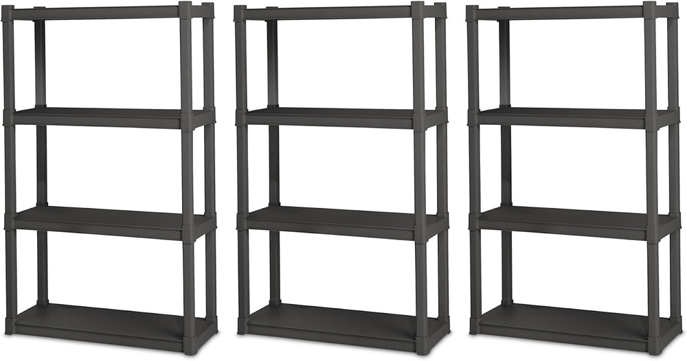 Sterilite 4 Shelf Unit, Heavy-Duty Plastic Utility Storage Rack, 3-Pack
