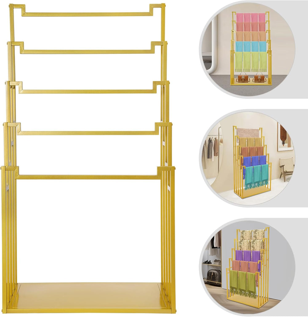 5-Tier Floor Standing Scarf Display Stand, Metal Freestanding Scarf Rack, Tow...