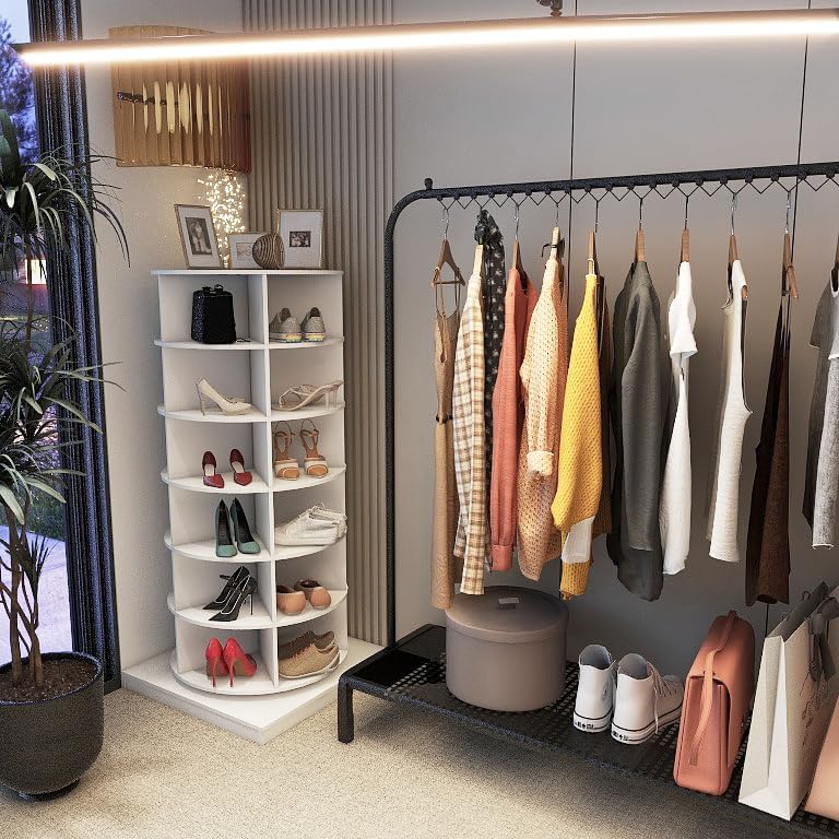 Rotating Shoe Rack, 6-Tier 360° Open-Shelf Shoe Organizer Tower, Freestanding...