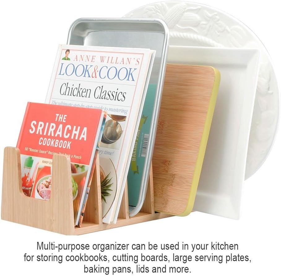 Bamboo Pot Lid Holder Organizer for Storage in Cabinets or Kitchen Countertop...
