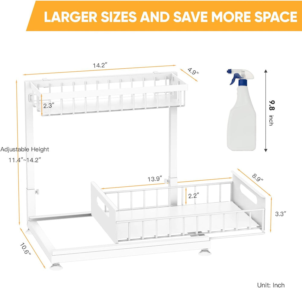 Saydear 2-Pack L-Shaped Under Sink Organizer, 2-Tier Pull-out Cabinet Rack