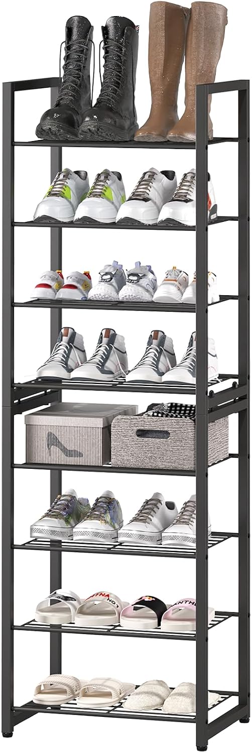 Stackable Shoe Rack, 8-Tier Metal Organizer Holds up to 16 Pairs, Tall Narrow...