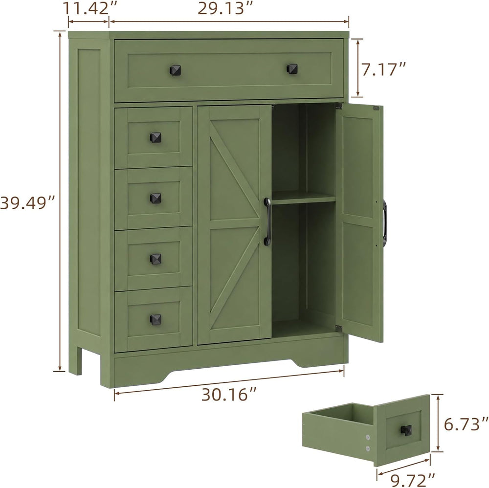 Befrases Farmhouse Storage Cabinet with 2 Doors and 5 Drawers, Green