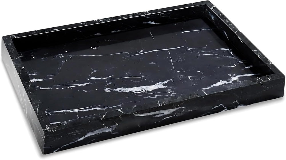 Garvee Natural Marble Tray 12x8 Inch, Pure Stone Vanity Tray for Bathroom Cou...