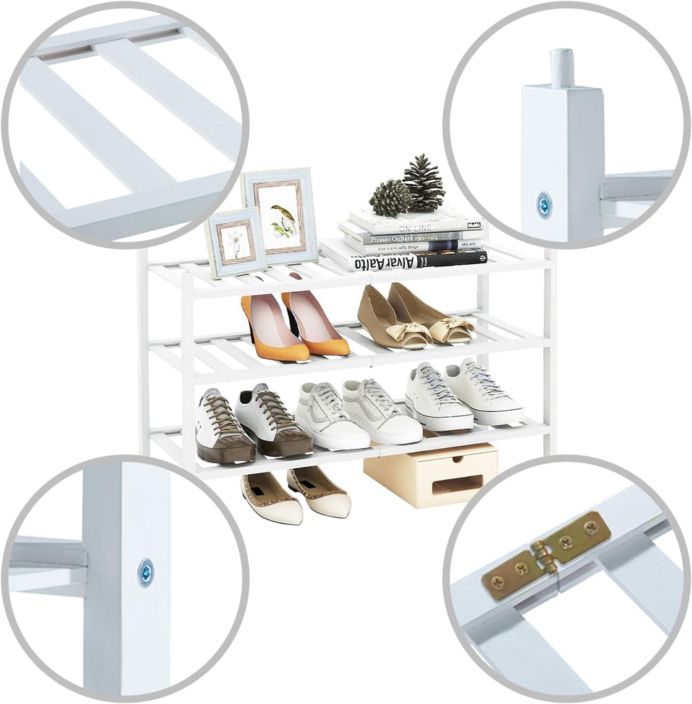 Bamboo Shoe Rack for Closet Entryway 3 Tier Stackable Shoe Storage Small Shoe...