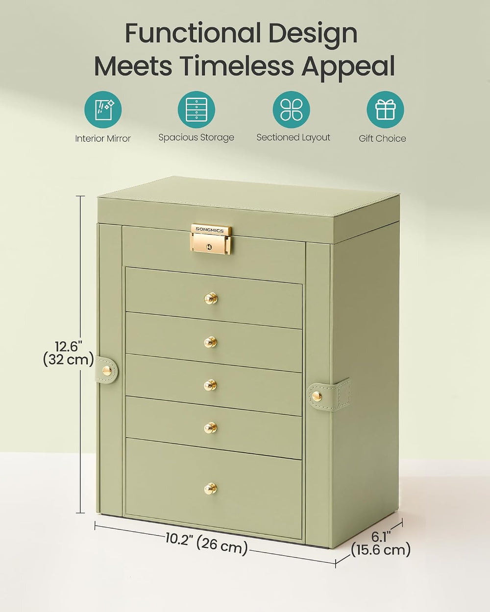 SONGMICS 6-Layer Jewelry Box Organizer with 5 Drawers, Lock and Mirror