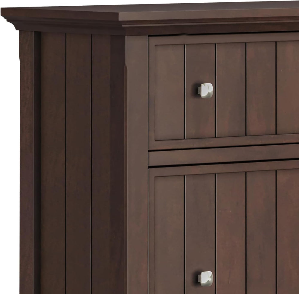SIMPLIHOME Acadian Storage Bench and Shoe Cabinet Set in Brunette Brown