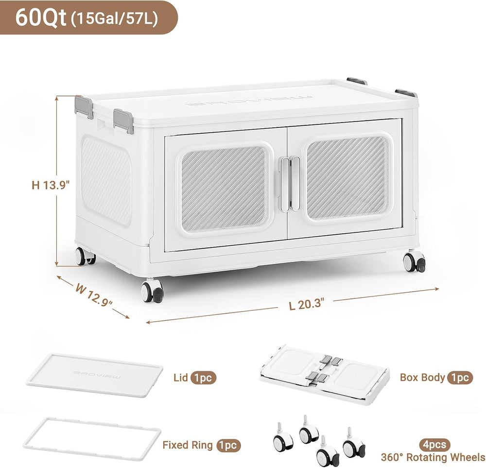 BROVIEW 60qt Extra Large Stackable Storage Bins with Lids White 1 Pack