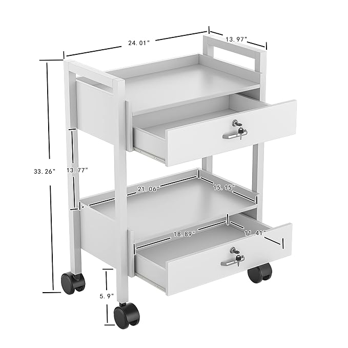 Paddie Salon Trolley Cart, Salon Tray Wooden Mobile Utility Cabinet