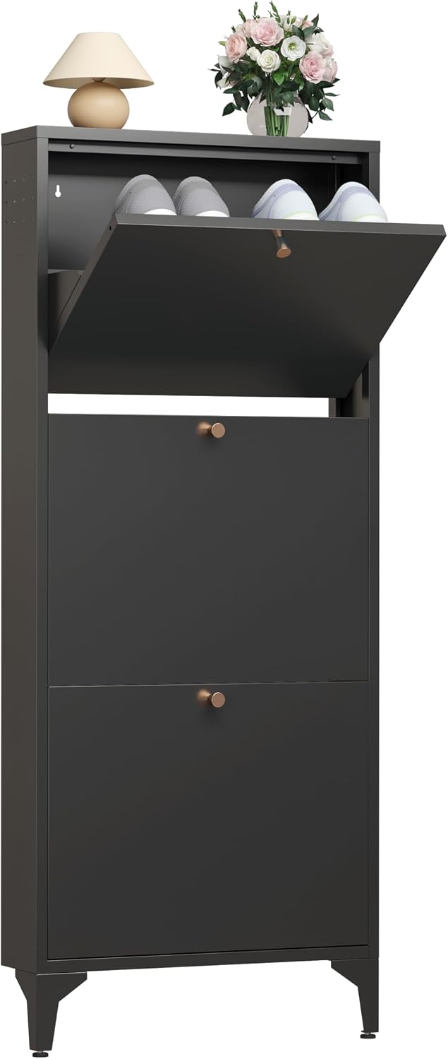 Shoe Storage Cabinet for Entryway with 3 Flip Drawers, Freestanding Shoe Orga...