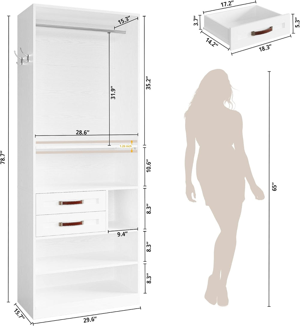 IRONCK Closet Organizer System with 2 Drawers & Adjustable Shelves, 29.6&...