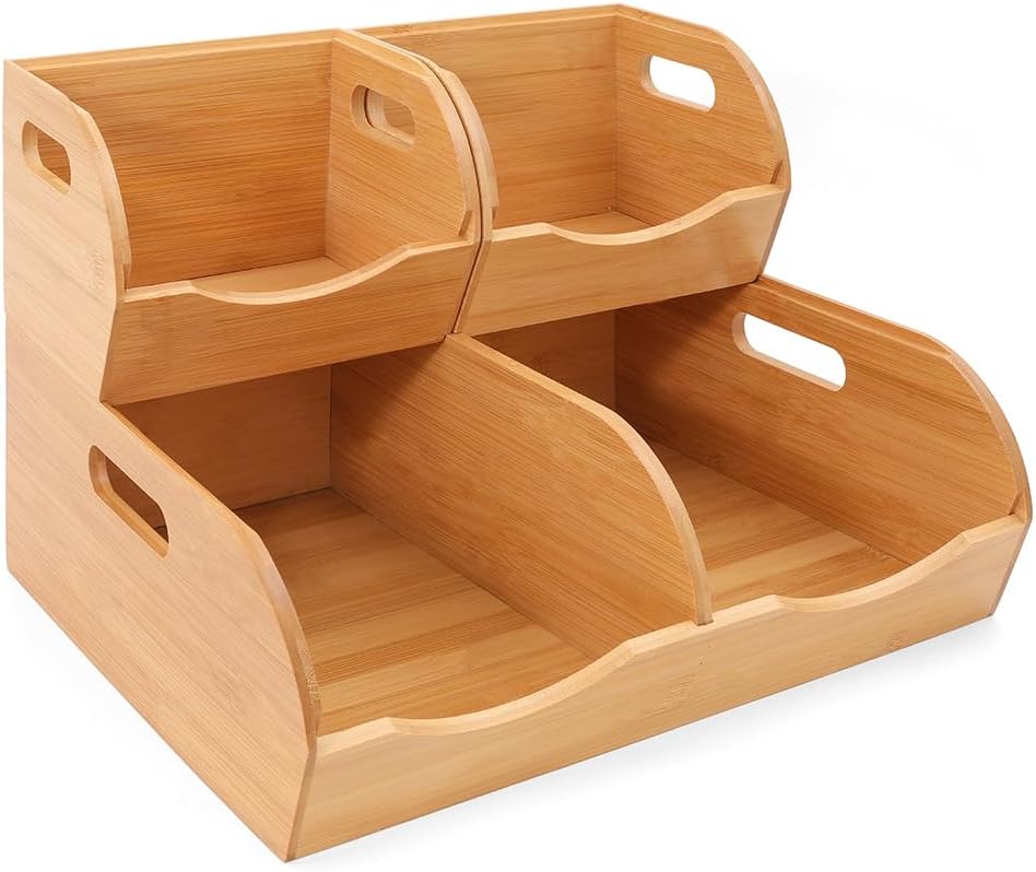 Stackable Bamboo Pantry Organizer - 3-Piece Storage Basket Set for Potato, On...