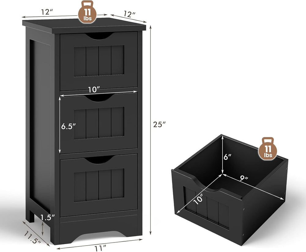 LOKO Bathroom Floor Cabinet, Modern Storage Cabinet (Black)