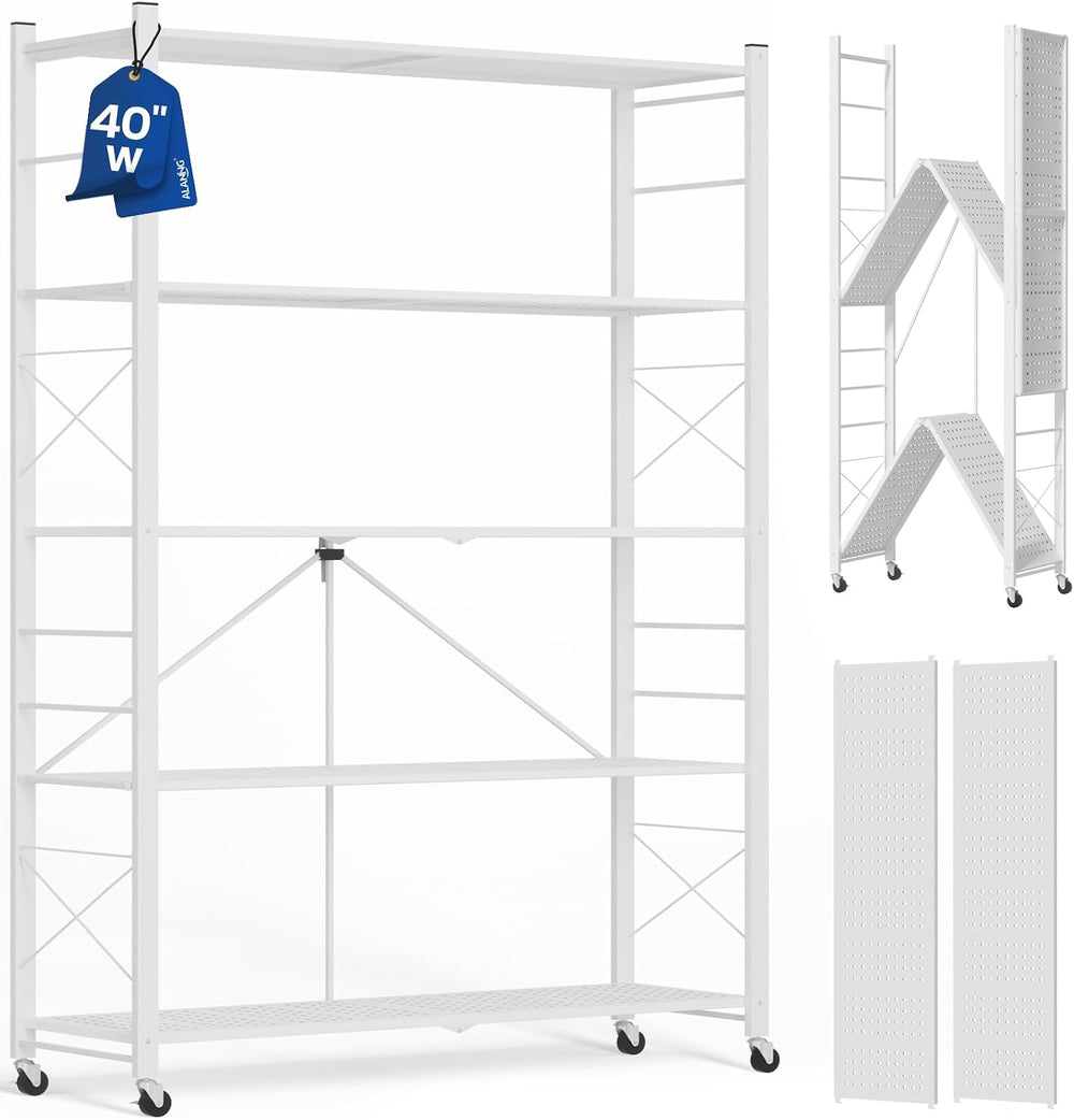 ALANNG 40" W Foldable 5-Tier Storage Shelves on Wheels Adjustable
