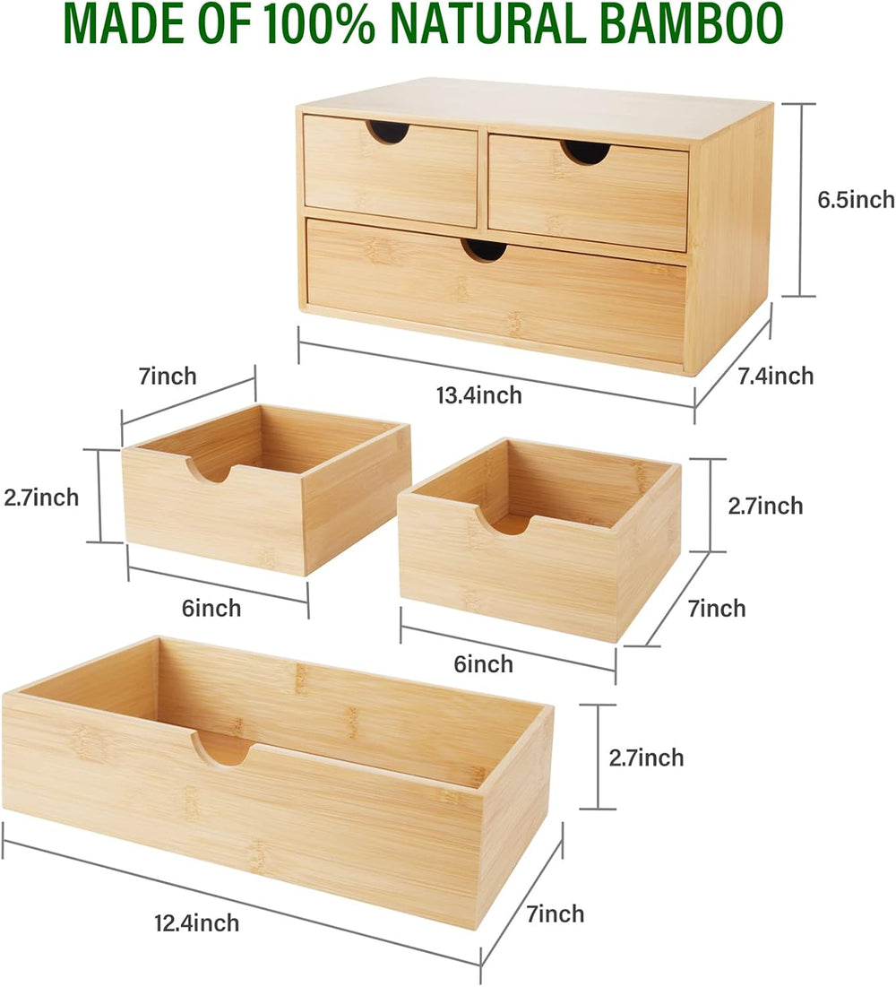 Charmewooden Bamboo Desk Organizer With Drawers Countertop Drawers Counter St...