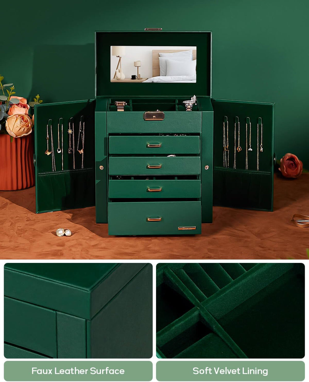 Homde Large Jewelry Box for Women: 5-Layer Organizer with Lock for Dresser
