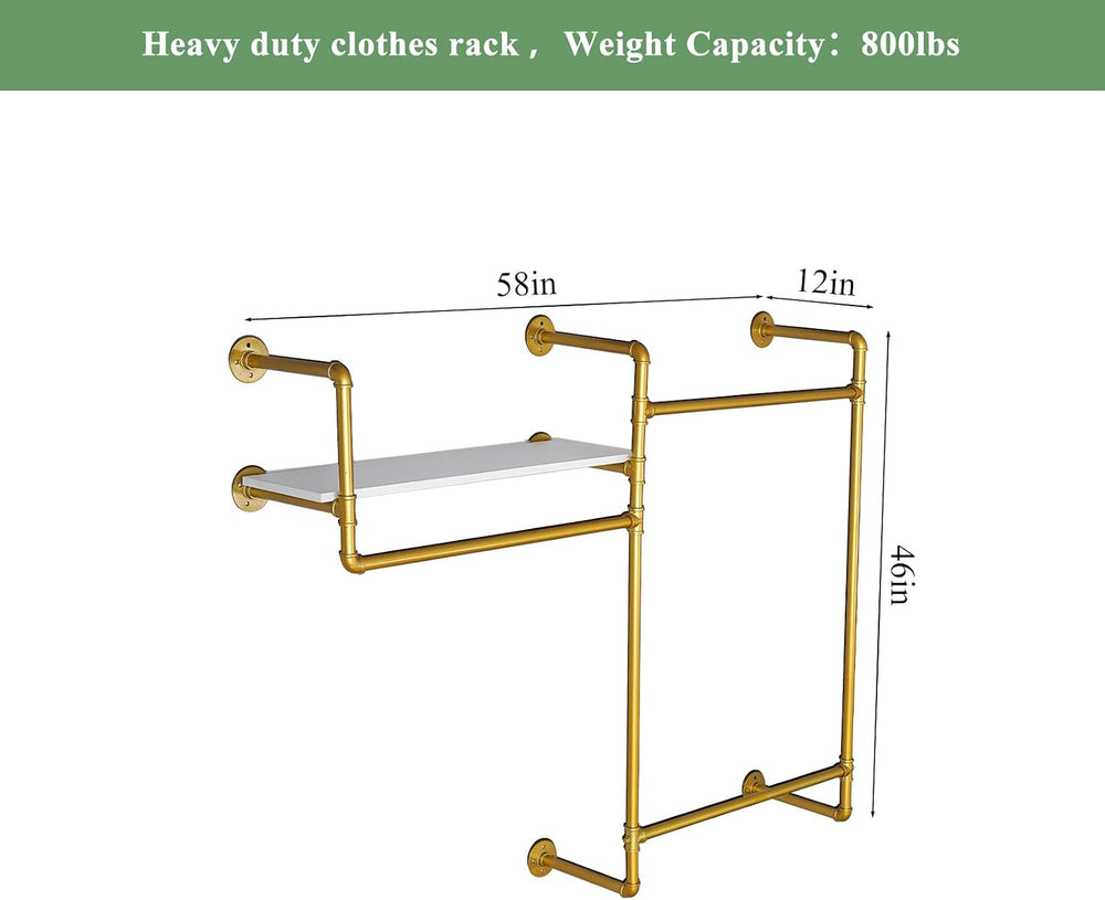 Industrial Pipe Clothing Rack, Wall Mounted Heavy Duty Garment Rack with Wood...
