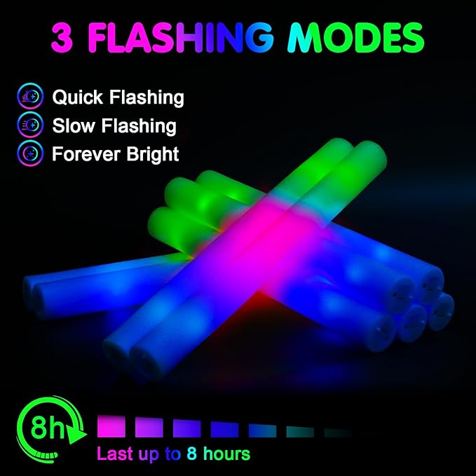 112 PCS Foam Glow Sticks, Foam Light Up Sticks Party Supplies with 3 Mode Col...