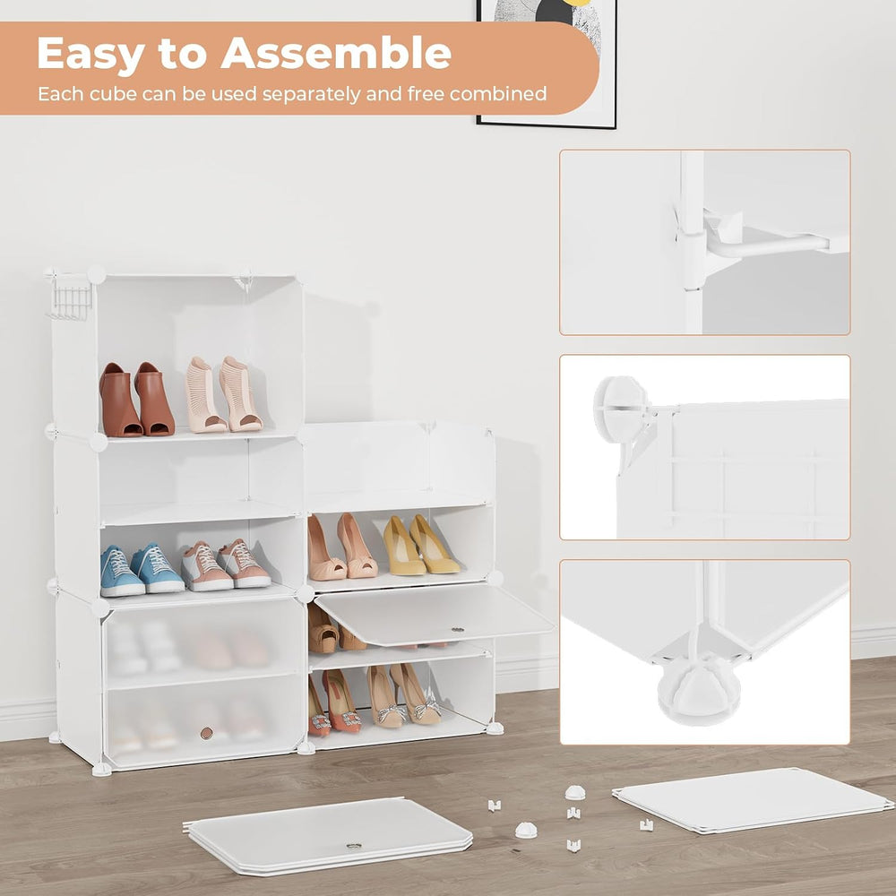 Shoe Rack 8 Tier Shoe Storage Cabinet with Door 32 Pair Tall Shoes Rack Organ...