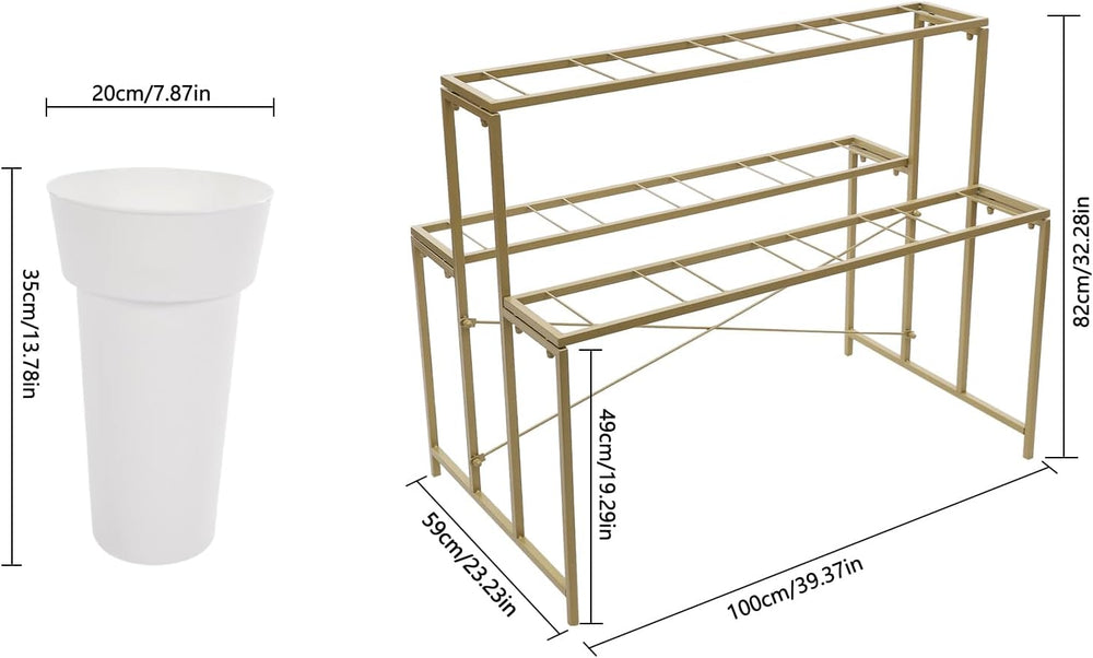 Flower Display Stand with 12pcs Buckets,3 Layers Moving Plant Stand Cart Shel...