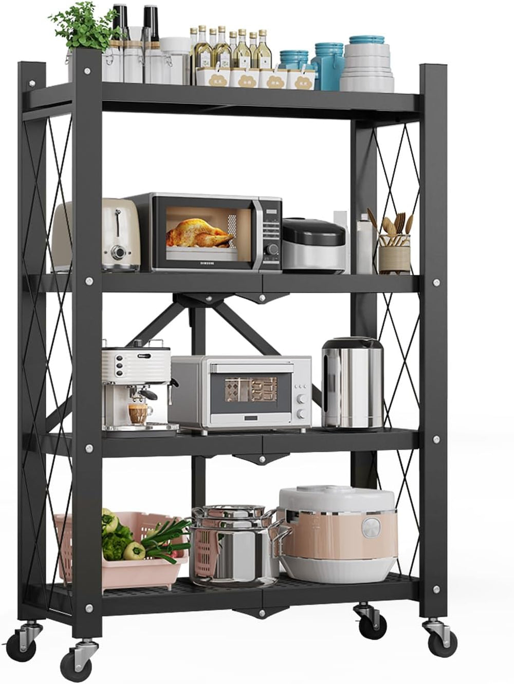 All-in-one Heavy Duty Storage Shelving Unit, Foldable Storage Shelves with Wh...