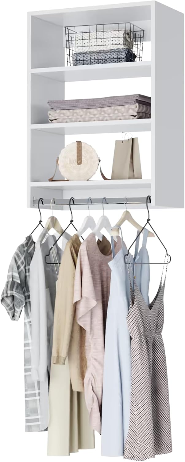 Medium Hanging Closet Unit - Modular Closet System For Hanging - Corner Closet System - Closet Organizers And Storage Shelves (White, 27 inches Wide) Closet Shelves