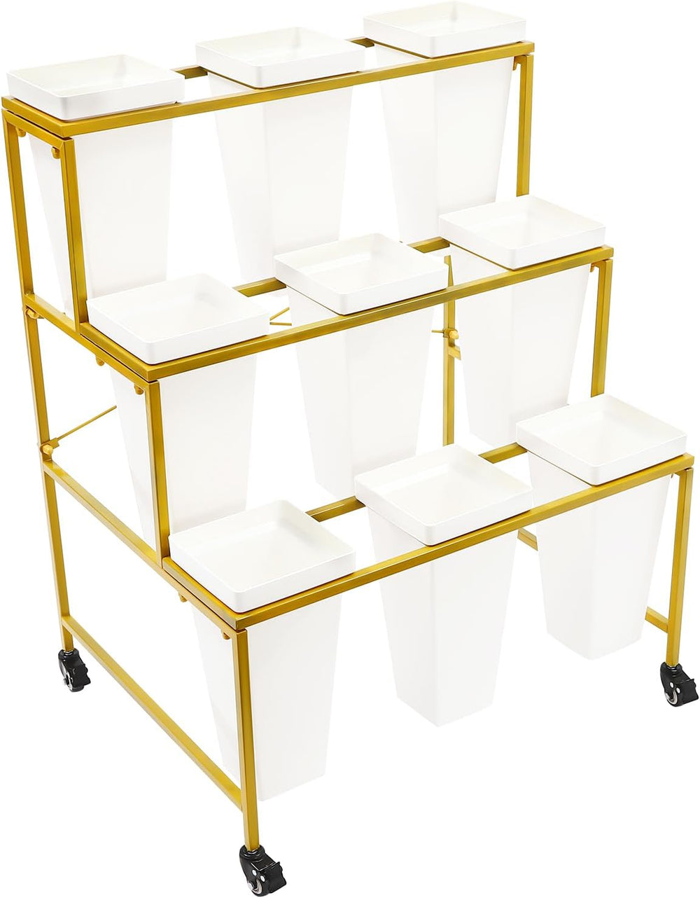 3 Tier Flower Display Stand with 9 Buckets, 33.46″ H Rolling Flower Cart with...