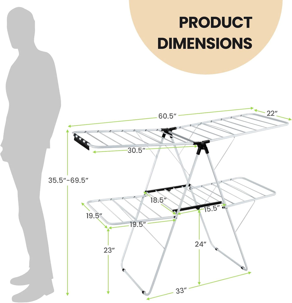 COSTWAY Clothes Drying Rack, Foldable 2 Tier Clothing Laundry Rack
